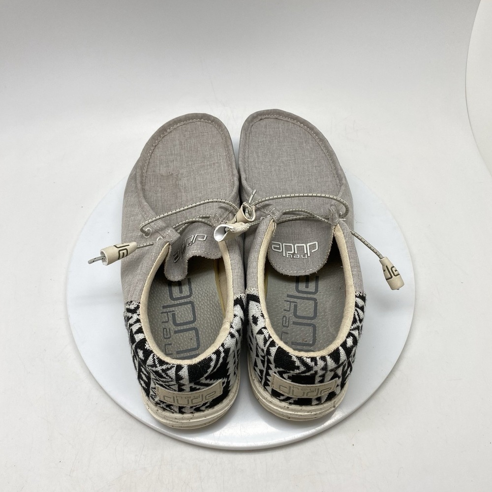Hey Dude Mens 8 Wally Funk Jacquard Bungee Gray Beige Aztec Shoes Slip-On - Picture 5 of 10